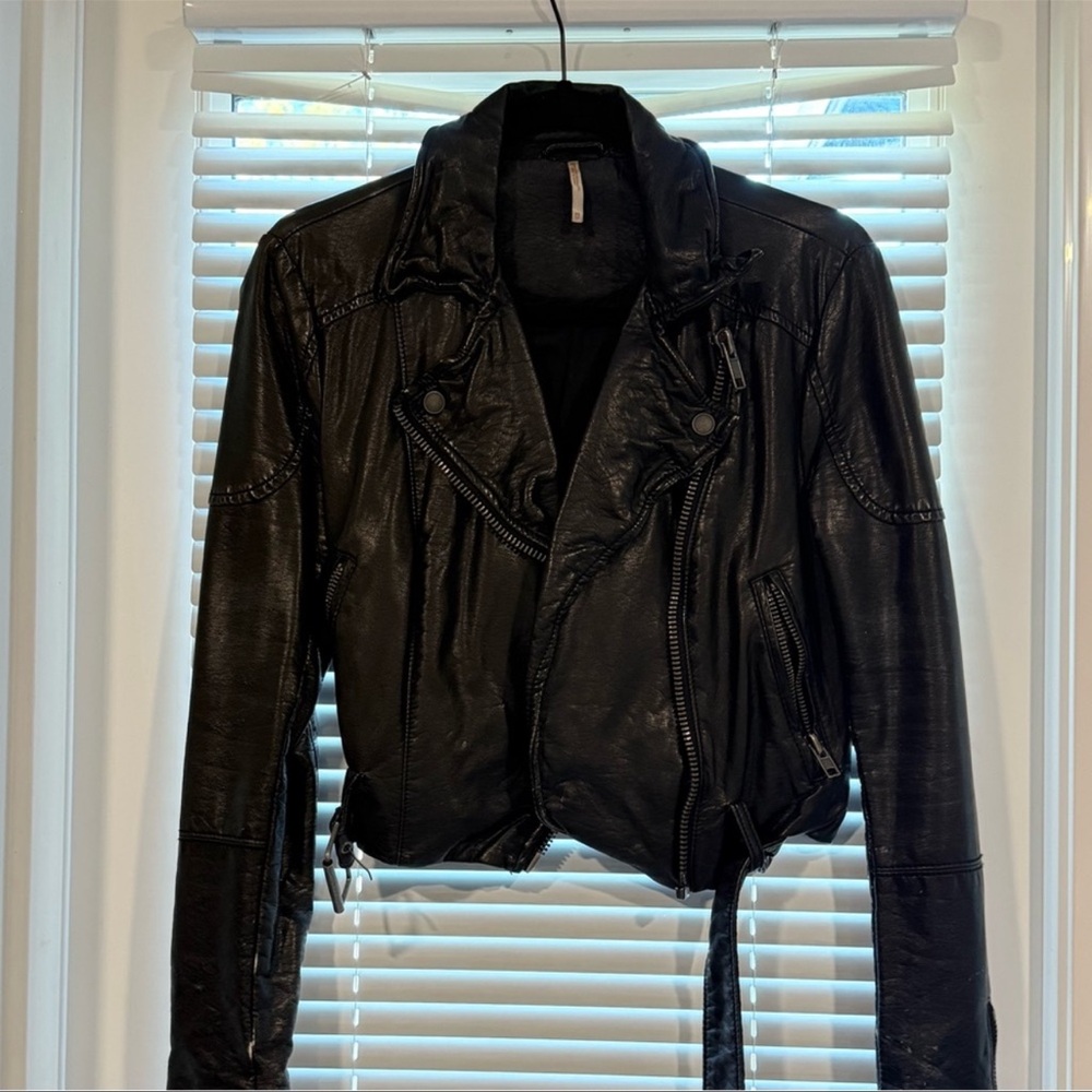 Free People Black Moto Faux Leather Jacket